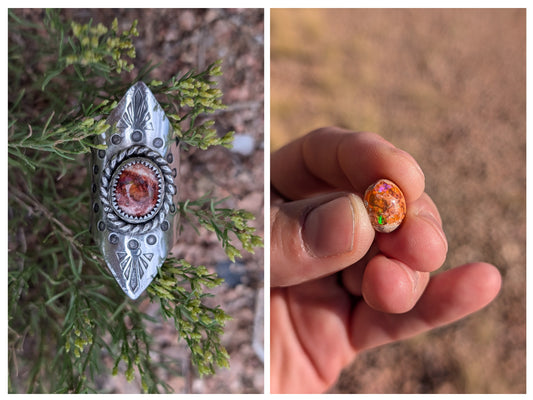 Fire Opal Witch Ring (Made to Order)- Deep Orange Opal