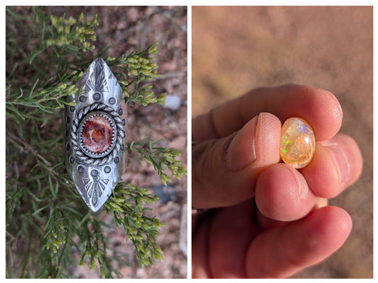 Fire Opal Witch Ring (Made to Order)- Pale Orange Opal