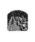 As Above, So Below Sticker (B&W) showing a dark feminine figure surrounded by stars and intricate line art, printed on durable high opacity adhesive vinyl.